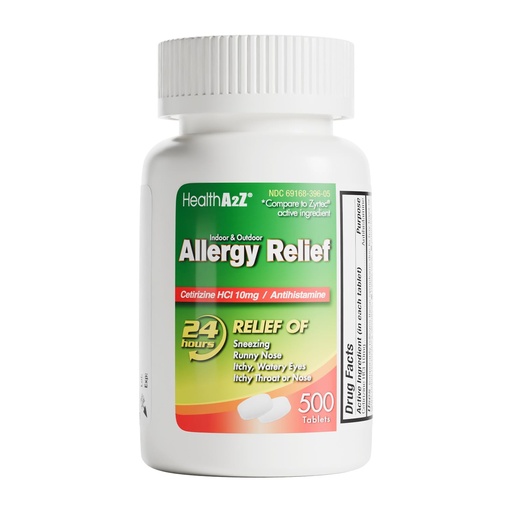 [BRSRECQBAB7RUCT7] HealthA2Z® Allergy Relief, Cetirizine 10mg, Dye-Free Formula, 24-Hour Antihistamine, Indoor & Outdoor Allergy Relief, 500 Tablets