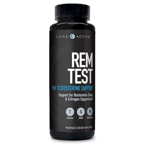 [BRSREBQHOIMROD3H] (CORE)ACTIVE REM Test Booster - PM Testosterone Support, Melatonin for Sleep, Natural Testosterone Boost & Estrogen Suppression for Restful Sleep and Enhanced Recovery - 90 Capsules