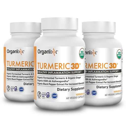 [BRSREZA7DJ7QKF3X] Organixx USDA Organic Turmeric Curcumin Supplement with Ashwagandha, Vitamin D, Turmeric & Ginger – Fermented for Maximum Bioavailability, 60 Count (Pack of 3)
