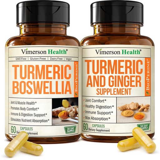 [BRSREFQYDEMBQHTL] Turmeric Supplement Bundle – 2-Pack Organic Turmeric Curcumin Supplement with 95% Curcuminoids + 65% Boswellia Extract, Ginger Root & Black Pepper (BioPerine) – High Absorption – 2 x 60 Vegan Capsules