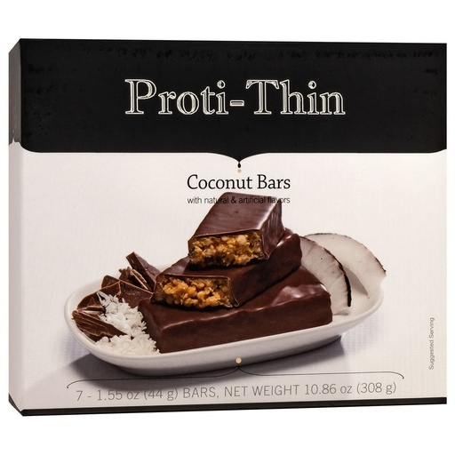 [BRSRMGQ5CIAWC2TF] Proti-Thin Coconut Crunch Protein Bars, 15g Protein, Low Calorie, Very Low Carb (VLC), Low Fat, High Fiber Snack Bar, KETO Diet Friendly, Ideal Protein Compatible, No Gluten Ingredients, 7/Box