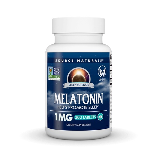 [BRSWIYQMCMIAMHD4] Source Naturals Sleep Science Melatonin, Non-GMO Validated, Helps Promote Sleep* - 1 mg - 300 VeganTablets