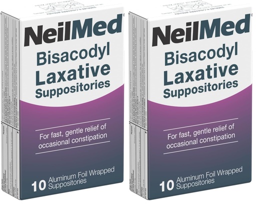 [BRSRGCAFCR7QYDLJ] NeilMed Bisacodyl Laxative Suppositories, Gentle Constipation Relief, Fast Acting, indivudally Wrapped hygienic Packaging, Bisacodyl 10 mg, Predictable Relief, 10 ct (Pack of 2)