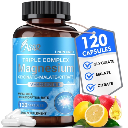 [BRSRAZALCIMBGH3Z] ASSR Triple Magnesium Complex – 300mg Magnesium Supplement with Glycinate, Malate & Citrate – Supports Relaxation, Muscle & Nerve Function – High Absorption, Vegan, Non-GMO, 120 Capsules