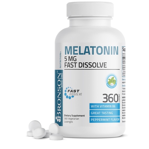 [BRSWY2Y6A4DRG2T6] Bronson Melatonin 5mg Fast Dissolve Peppermint Tablets with Vitamin B6 - Promotes Relaxation, 360 Vegetarian Chewable Lozenges