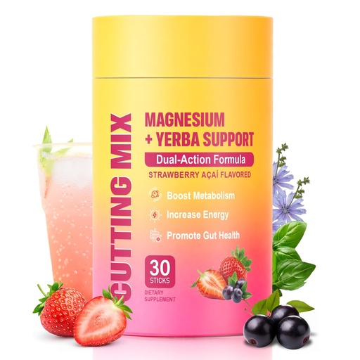 [BRSRGBITB4BQG33O] Cutting Drink Mix – Supports Energy & Gut Health with Magnesium, Berberine, Chromium, 5-HTP, Yerba Mate & FOS | Sugar-Free, Vegan, Non-GMO, Strawberry Açaí - 30 Servings