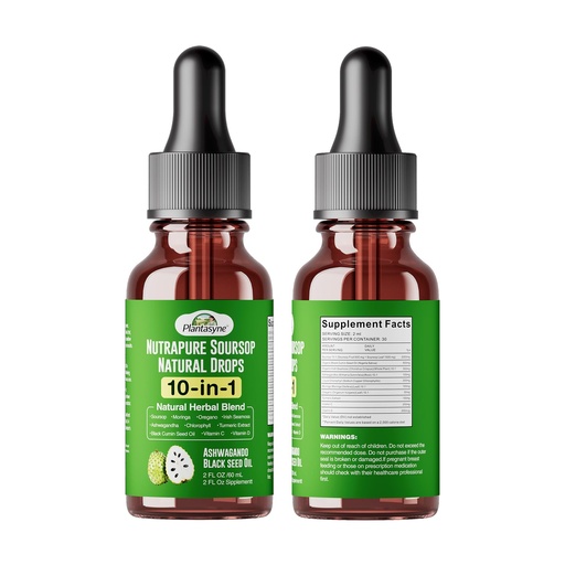 [BRSRGYYECMNAY3DL] Nutrapure Soursop Herbal Drops with Sea Moss, Ashwagandha & Moringa, 10-in-1 Liquid Supplement for Immune Support, Antioxidant Properties, Gut Health Maintenance and Cardiovascular Wellness, 2 pack