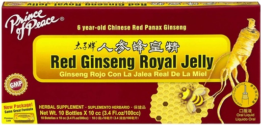 [BRSWIYTYOUNWOHLG] Prince Of Peace Red Ginseng Royal Jelly, 10 Bottles, 0.34 fl. oz. Each â€“ Energy Boosting Supplement â€“ Ginseng Shots to Go â€“ Support The Bodyâ€™s Energy System, 0.34 Fl Oz (Pack of 10)