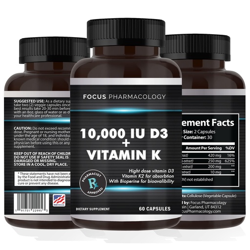 [BRSRMFT3BB5QEHIU] Vitamin K2 with D3 Extra Strength Supplement Bone | Heart Health Non-GMO Formula 10,000 IU Vitamin D3 & 200 mcg Vitamin K2 (MK7) | Easy to Swallow Vitamin K & D, 60 Capsules