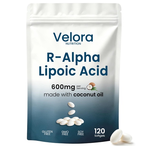[BRSRYZT4BUMGYFDZ] R-Alpha Lipoic Acid, R Alpha Lipoic Acid 600mg for Neuropathy with Coconut Oil | Non-GMO, Gluten Free, Vegan – 120 Softgels (1 Bag)
