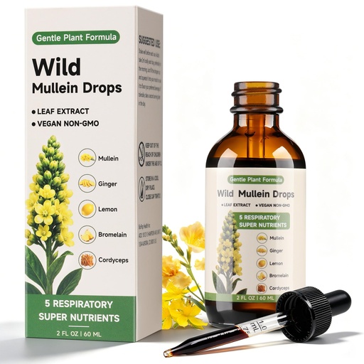 [BRSRGCT7OIHQ2CAV] Mullein Drops for Lungs, Mullein Leaf Extract Supplement, Support Lung Health & Respiratory Health, Pure Formula, Rapid Absorption - 60ml