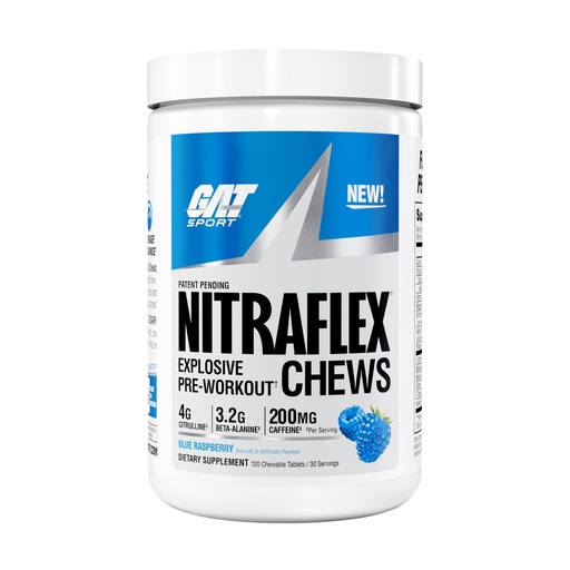 [BRSRGBLQC4NAAE3F] GAT SPORT Nitraflex Performance Pre-Workout Chews - Blue Raspberry, 30 Servings