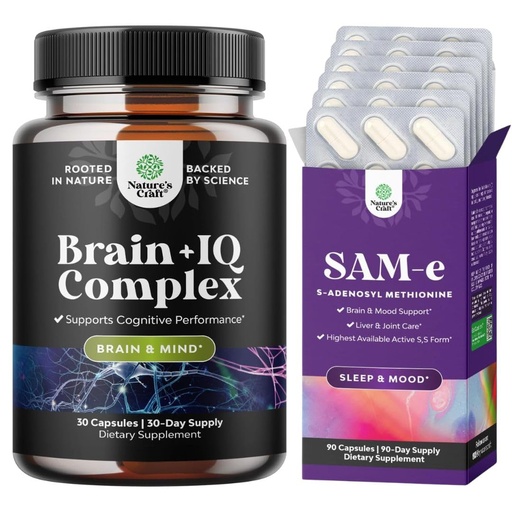 [BRSRMAACDN6B6HT6] Bundle of Nootropic Memory Supplement for Brain Support - Vitamin B 12 Bacopa Monnieri Rhodiola Rosea DMAE Ginkgo Biloba and Pure SAM E Supplement 150mg - Nootropic Same 150mg Per Serving for Memory