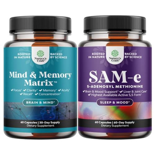 [BRSRE2YRAQCAEE3K] Bundle of Nootropic Brain Supplement - Mental Health & Clarity with VIT A B6 Riboflavin Niacin Thiamin Folate and Sam-E 200mg Mood Support Supplement - S-Adenosyl Methionine for Natural Relaxing Mood