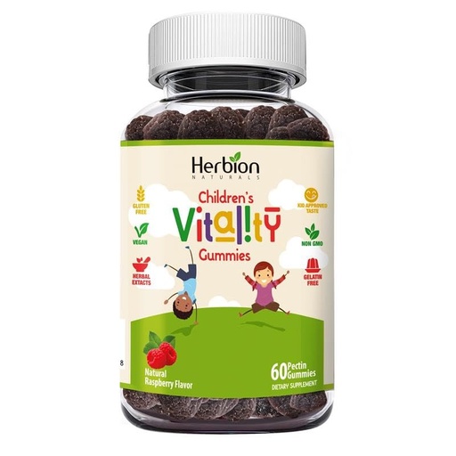 [BRSRGGQTCIMAMFD5] HERBION Naturals Children’s Vitality Gummies – Natural Raspberry Flavor, Plant-Based Pectin Kids Gummies, Made with Fruit & Herbal Extracts, Vegan, Non-GMO, Gluten Free, Gelatin Free, 60 Count