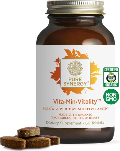 [BRSW2GA7CUGR4CL7] PURE SYNERGY Vita·Min·Vitality ) Natural Multivitamin for Men ) Men’s Daily Multivitamin Made with Organic whole Foods ) for Energy, Stress, and Immune Support (60 Tablets)