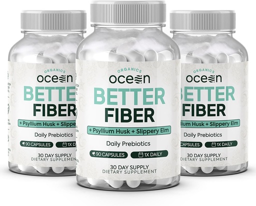[BRSRAFICPN5QIH35] Organics Ocean Better Fiber - Daily Fiber Supplement - Soften Stool for Effortless Bowel Movements - with Psyllium Hulk and Slippery Elm - 3 Bottles
