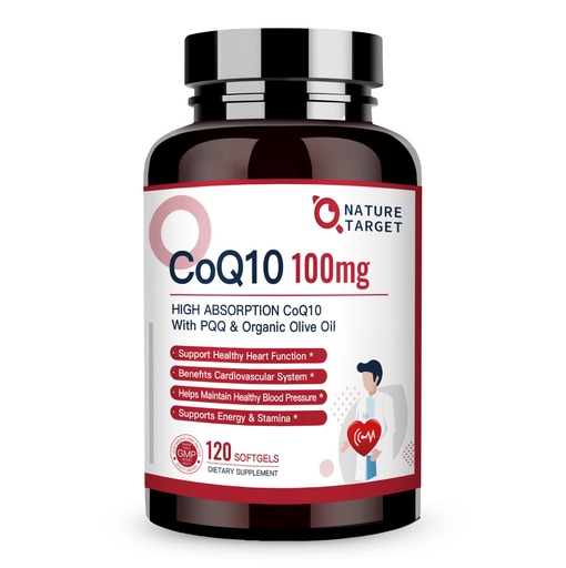[BRSRM2T3OYNRAYAU] NATURE TARGET CoQ10-100mg-Softgels with 10mg PQQ - High Absorption Coenzyme-Q10 with Organic-Olive-Oil - Antioxidant for Heart & Brain Health, Cellular-Energy-Production, 120 Servings