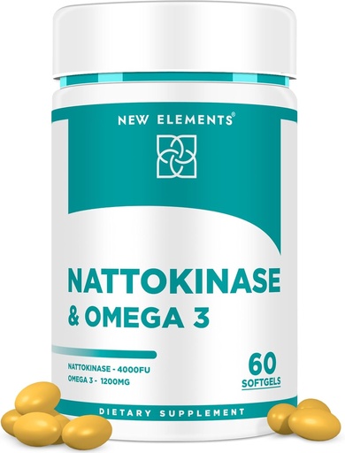 [BRSRA237CQCWGALF] Omega 3 Fish Oil 1200mg with Nattokinase Supplement 4000 FU Organic | DHA | EPA | Nattokinase Derived from Japanese Natto | Cardiovascular and Circulatory Support | Heart Health Support | 60 Softgels