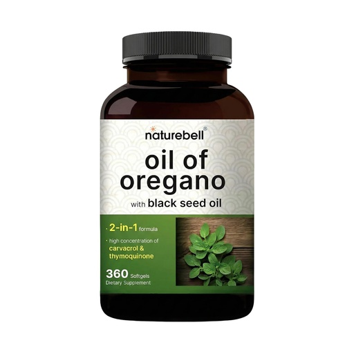 [BRSROFAZCIDWAEY4] NatureBell Oil of Oregano with Black Seed Oil - 360 Softgels - 2-in-1 Herbal Complex for Immune Health* - Includes Carvacrol, Thymoquinone & Extra Virgin Olive Oil - Non-GMO