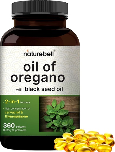 [BRSROFAZCIDWAEY4] NatureBell Oregano Oil with Black Seed Oil, 360 Softgels | 면역 건강에 대한 360 일 공급 필수 오일 | 높은 집중된 Carvacrol 및 Thymoquinone을 포함합니다 – Non-GMO