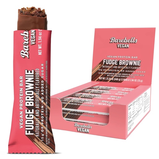[BRSREZAOCR7BAELV] Barebells Vegan Protein Bars Fudge Brownie, Plant Based with High Protein - Chocolate Protein Bars - Perfect on The Go Protein Snack & Breakfast Bars 12 Count (Pack of 1)