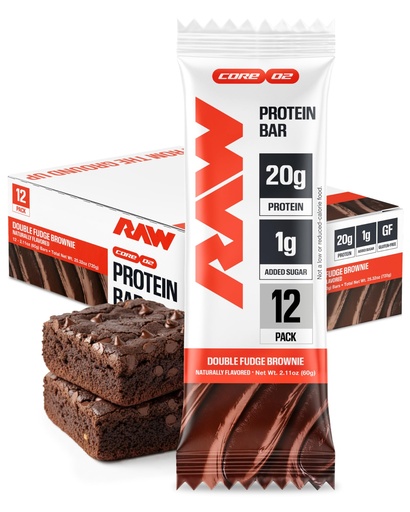 [BRSRGHYFPMIQKHT2] RAW Nutrition Protein Bars, Double Chocolate Fudge, 20g Whey Protein, Low Sugar, Better-for-You Candy Bars, Gluten Free Chocolate Protein Snack for Muscle Recovery & Gym Fuel, 12 Count