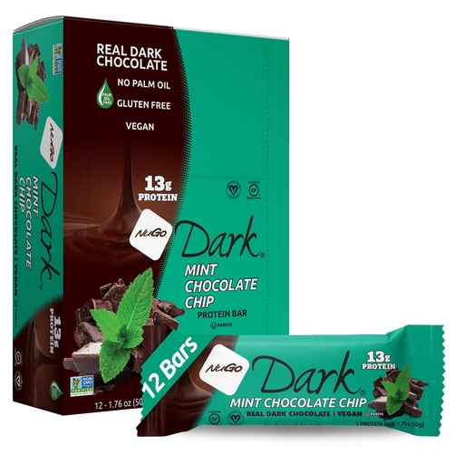 [BRSWIYI5OV4GAETO] NuGo Dark Chocolate Mint Chocolate Chip, 13g Protein Bar, Vegan, Gluten Free, Non-GMO, Kosher Pareve, 12 Count