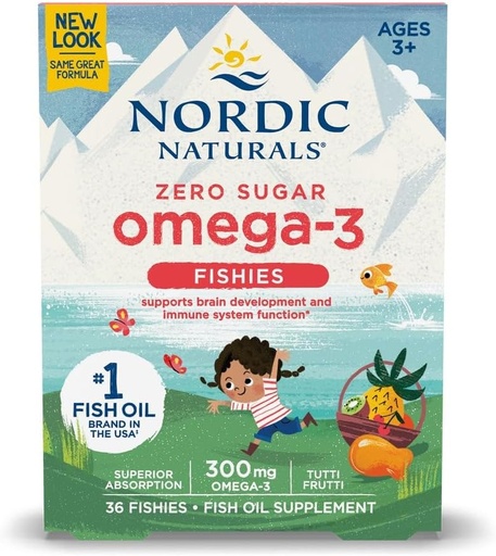 [BRSWI232AIFRSFT4] Nordic Naturals Nordic Omega-3 Fishies, Tutti Frutti - 36 Fishies - 300 mg Total Omega-3s with EPA & DHA - Healthy Brain, Mood, Vision & Immune System - Non-GMO - 36 Servings