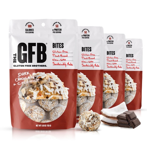 [BRSRGGQ5AQIA423K] The GFB Dark Chocolate Coconut Protein Bites - Gluten Free, Plant Based, Non GMO, Sustainably Made – Ridiculously Tasty, Healthy, Vegan, Protein Energy Balls, 4 oz (4 Count)