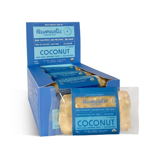 [BRSW2CT2DEGQGHYY] Rawmantic Coconut Energy Bar (12 Mini Bars x 60g) – Organic Coconut Chips & Plant Based Protein with Puffed Quinoa, Sorghum, Millet & Buckwheat - No Artificial Flavors, Plant-Based, Non-GMO & Kosher