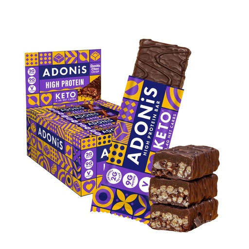 [BRSROZYOOUBAOD33] Adonis Keto Double Choc Crisp High Protein Bar (16 x 45g Bars) | Vegan & Keto Friendly | 100% Natural | Sugar Free, Palm Oil Free, Dairy Free | Low Sugar