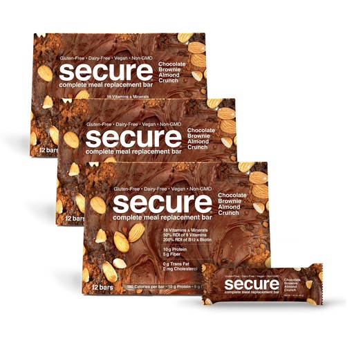 [BRSRGAL6BAAW233H] ANDREW LESSMAN Secure Bars 40g - Chocolate Brownie Almond Crunch - High Protein & Fiber Snack - 36 Bars - Non-GMO, Gluten-Free, No Artificial Flavors, Vegan, Low Calorie Meal Replacement
