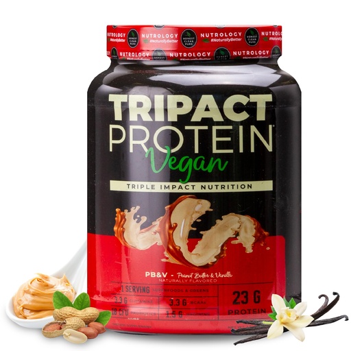 [BRSWYHY7O4PBYELU] Nutrology TRIPACT Vegan Protein Powder - Organic Pea, Rice & Pumpkin Blend Meal Replacement Shake with BCAAs & Glutamine for Muscle Recovery & Immunity, Peanut Butter & Vanilla Flavor, 20 Servings.