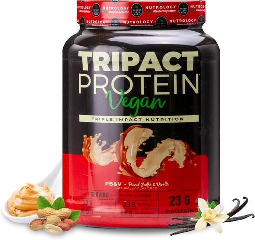 [BRSWYHY7O4PBYELU] Nutrology TRIPACT Vegan Protein Toz - Organic Pea, Rice & Kabak Protein, BCAAs & Glutamine Plant-based Meal dəyişiklik, Peanut Butter & Vanilla, 20 Xidmətlər