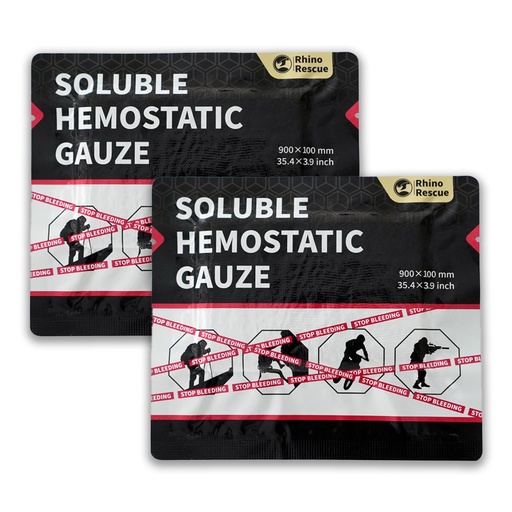 [BRSROAANCMCGACL4] RHINO RESCUE Soluble Hemostatic Gauze Dressing 4"*35"(3ft) for Quick Clotting, Stop Bleeding Gauze for Combat, Trauma, IFAK Refill, Wound Kit, 2 Count