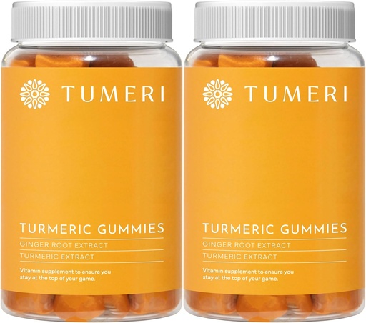 [BRSRMEIKAEMRGCDV] TUMERI Turmeric and Ginger Gummies – Turmeric Curcumin Joint Support Supplement - 60 Count Natural Tropical Fruit Flavored Vegan Gummies - Pack of 2