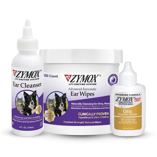 [BRSRYZACCMOWADIY] Zymox Enzymatic Ear Wipes, Ear Cleanser, & Otic Plus Ear Solution Hydrocortisone Free for Dogs and Cats - Product Bundle - for Dirty, Waxy, Smelly Ears and to Soothe Ear Infections