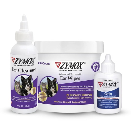 [BRSRYZACB4BRUAD6] Zymox Enzymatic Ear Wipes, Ear Cleanser, & Otic Ear Solution for Dogs and Cats - Product Bundle - for Dirty, Waxy, Smelly Ears and to Soothe Ear Infections, 100 ct, 4 oz and 1.25 oz