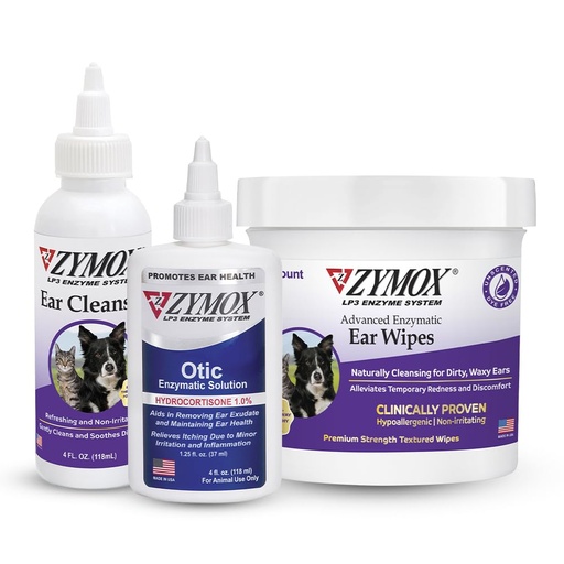 [BRSRYZACBEHWY235] Zymox Enzymatic Ear Wipes, Ear Cleanser, & Otic Ear Solution for Dogs and Cats - Product Bundle - for Dirty, Waxy, Smelly Ears and to Soothe Ear Infections, 100 ct, 4 oz and 4 oz