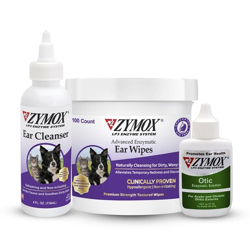 [BRSRYZACBAPBOHL6] Zymox Enzymatic Ear Wipes, Ear Cleanser, & Otic Ear Solution for Dogs and Cats - Product Bundle - for Dirty, Waxy, Smelly Ears and to Soothe Ear Infections, 100 ct, 4 oz and 1.25 oz