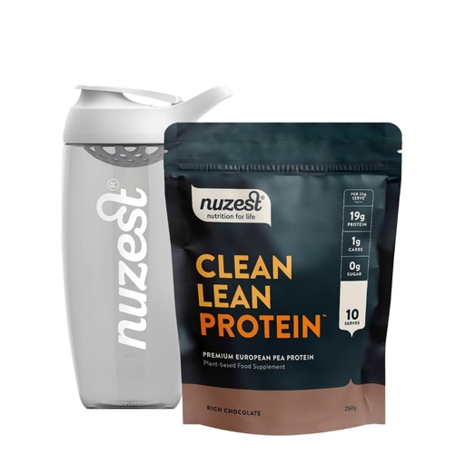 [BRSRGHYCCR7WKHLH] Nuzest Vegan Pea Protein Powder - Clean Lean Protein 8.8 Ounces, Rich Chocolate Flavour + Sports Shaker Bottle 24oz