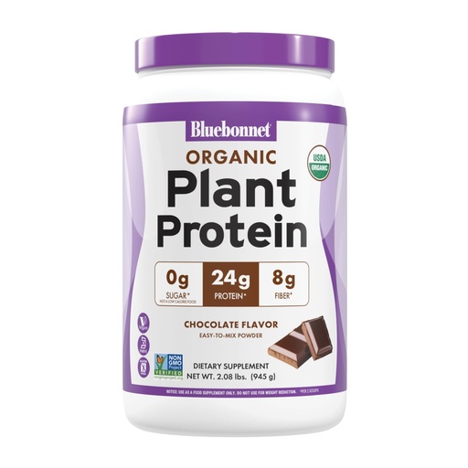 [BRSRABITOIIAMHTK] BlueBonnet Nutrition Organic Plant Protein Powder, 24g Plant Based Protein, Zero Sugar, 8g Prebiotic Fiber, USDA Organic, Non-GMO, Kosher, Gluten-Free, Soy-Free, Vegan, Chocolate Flavor, 19 Servings