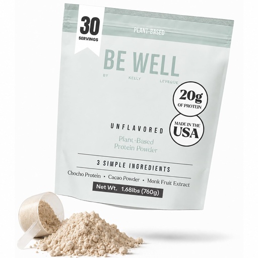[BRSRMCT6OENRAF37] Be Well By Kelly Unflavored Plant-Based Protein Powder, Vegan 20G of Protein & 8G of Fiber (1 Ingredient, 20 Servings) 9 Amino Acids + 3 BCAAs No Soy, No Dairy, Stevia-Free, No Sugar Added 1.68lb 760g