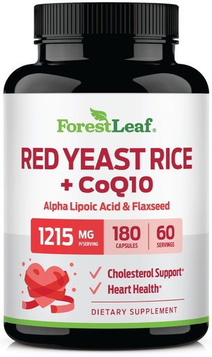 [BRSRAHQYA56WGD3A] ForestLeaf Red Yeast Rice with CoQ10 Supplement - 1215mg Extra Strength Red Yeast Rice Capsules with Alpha Lipoic Acid & Organic Flaxseed, Citrinin Free - 180 Capsules
