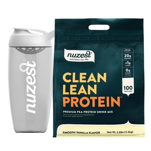 [BRSRGAALCMARUF3F] Nuzest Vegan Pea Protein Powder - Clean Lean Protein 100 Servings 20g Protein, Smooth Vanilla Protein Shake Mix + Sports Shaker Bottle 24oz