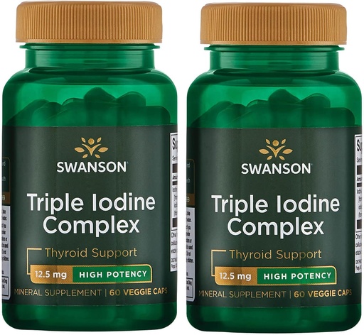 [BRSWGFABORYR6AIZ] Swanson Triple Iodine Complex-Natural Supplement for Vital Thyroid Support-Promotes Metabolic Function, Increased Red Blood Cell Production, & Heart Health-(60 Veggie Capsules, 12.5mg Each) 2 Pack