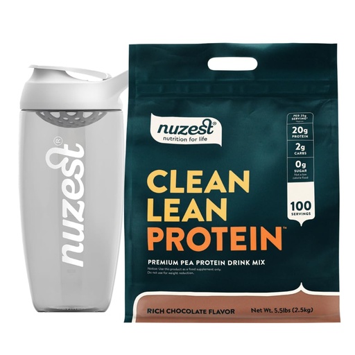 [BRSRGAALDINAEFIZ] Nuzest Vegan Pea Protein Powder - Clean Lean Protein 100 Servings 20g Protein, Rich Chocolate Protein Shake Mix + Sports Shaker Bottle 24oz