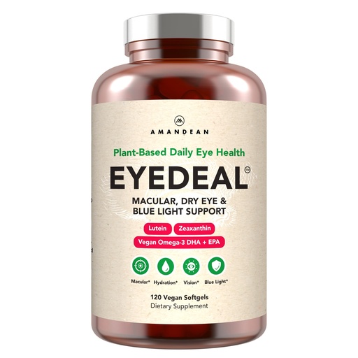 [BRSRGAL6AV6B4EL6] AMANDEAN EYEDEAL® Eye Vitamins with Lutein & Zeaxanthin - Vegan Algal Omega-3 DHA EPA Eye Health Supplement, Daily Vision Support for Adults, 10mg Lutein, 2mg Zeaxanthin, 300mg DHA, 120 Softgels