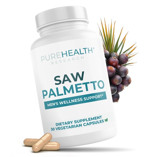 [BRSRGCA7DIIGG3TB] PUREHEALTH RESEARCH Saw Palmetto for Men - Men’s Wellness Support for Prostate Health & Urinary Flow with Saw Palmetto Fruit Extract, 45% Fatty Acids, 320mg, Herbal Supplement - 30 Vegetarian Capsules